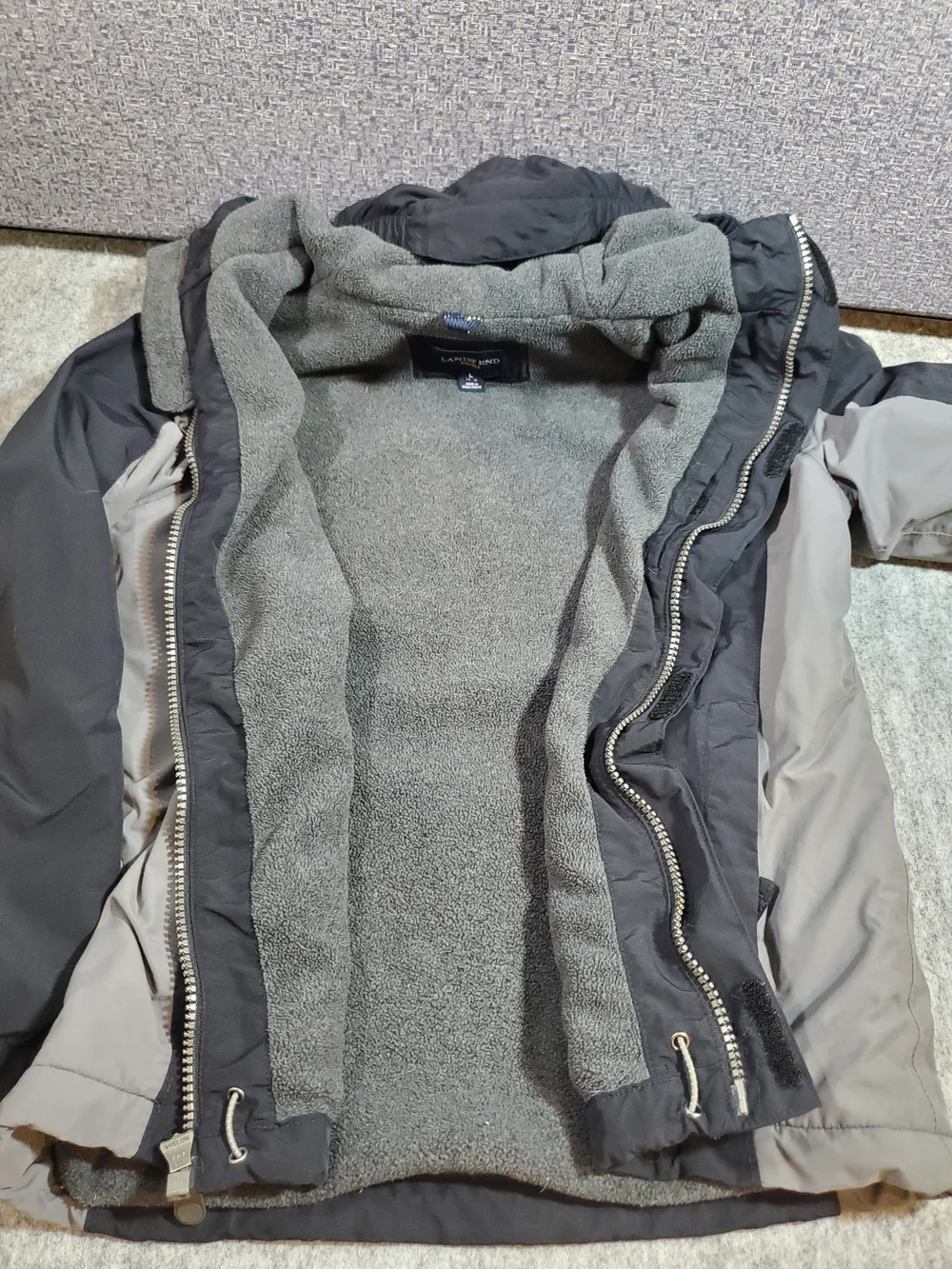 Lands' End Boys Squall Hooded Winter Coat Black Gray L 14/16 Waterproof